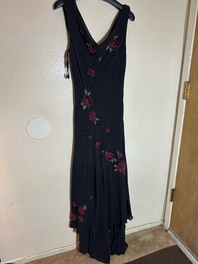 Sue Wong Black beaded embroidered bias cut dress